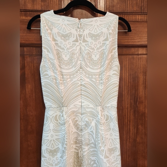 BCBGMaxAzria Everlie White Ivory Lace Sheer Floor Length Geometric Dress - Picture 3 of 14